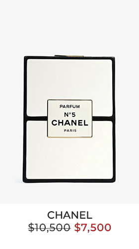Pre-Loved Chanel™ Black/White Leather No. 5 Perfume Clutch Evening Clutch