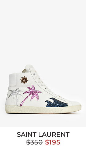 Saint Laurent White Leather 'Signature Palm Glitter' Sneakers Size 38.5