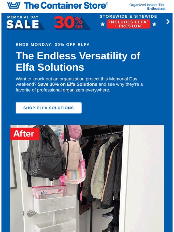 Final Weekend To Save 30% On Elfa