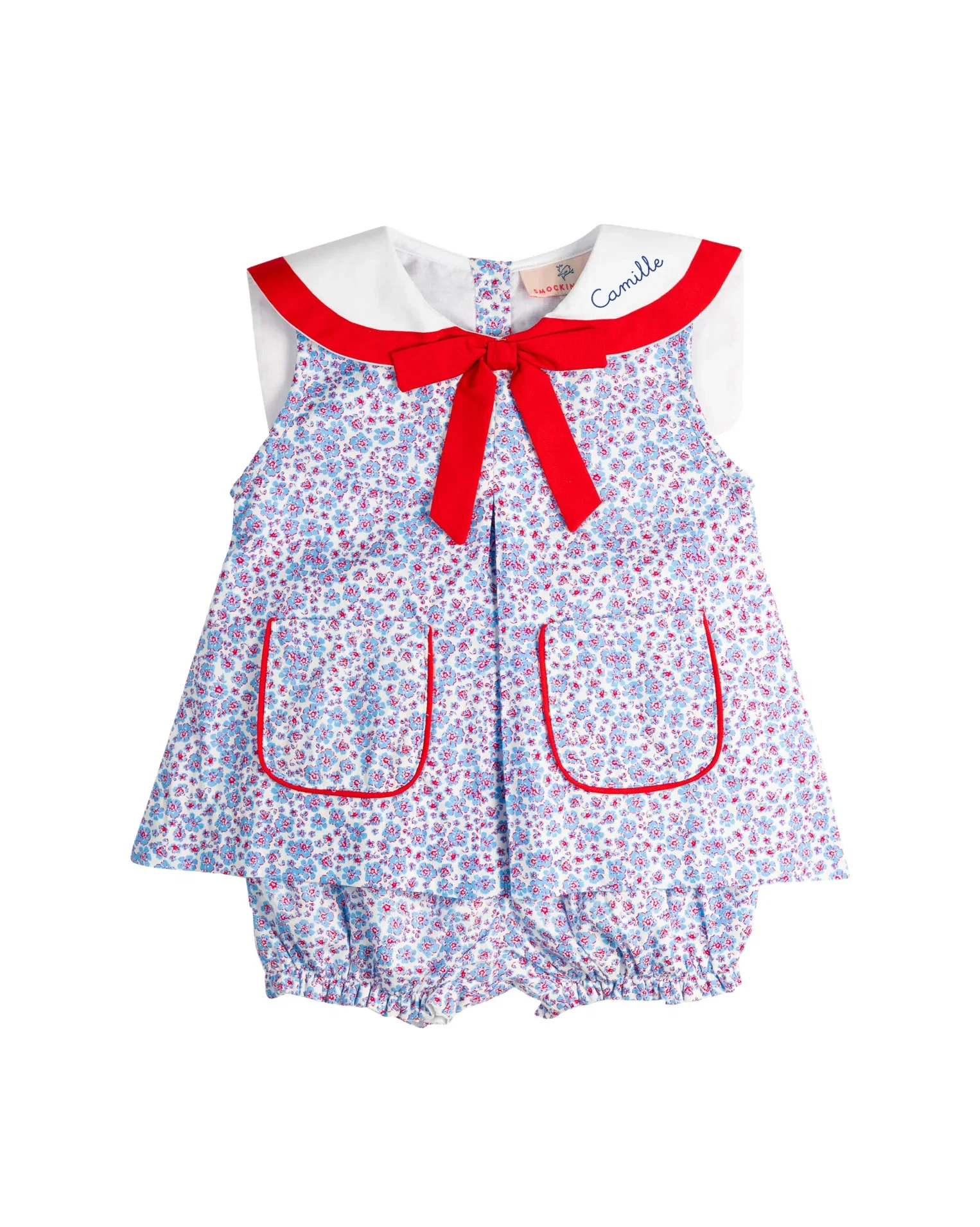 Image of Blue and Red Ditsy Floral Sailor Bloomer Set