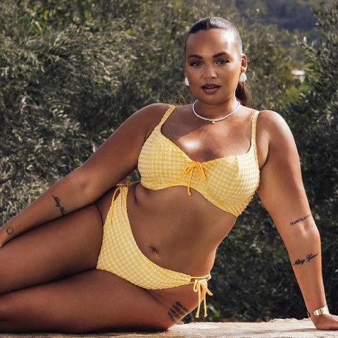 Holiday Check Scooped Balcony Bikini Top Sunshine Yellow