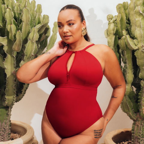 Zip Tide Non-Wired Multiway Swimsuit Red