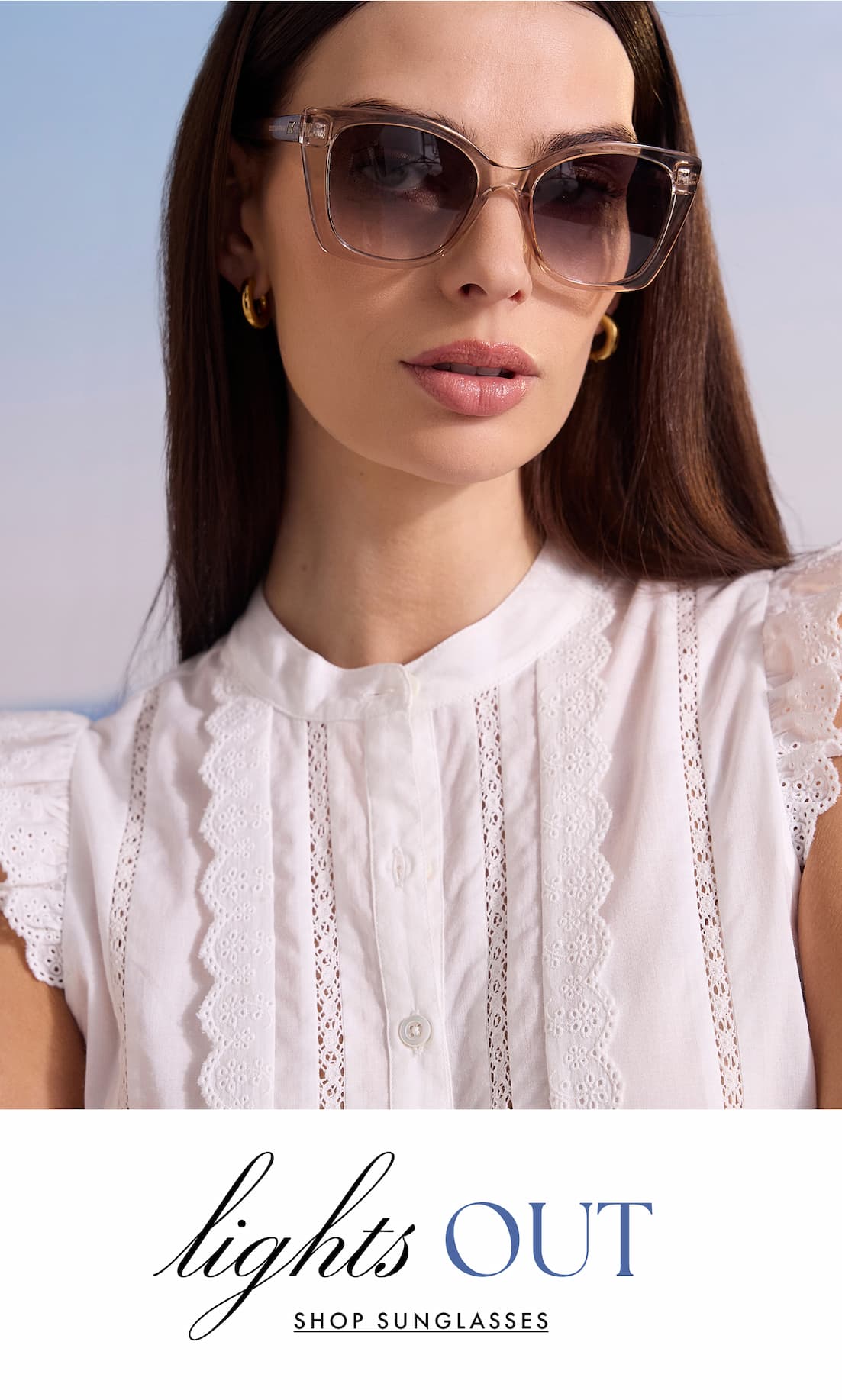 Lights out. Shop Sunglasses. The lady wearing the Le Specs Incantation Tinted Sunglasses.