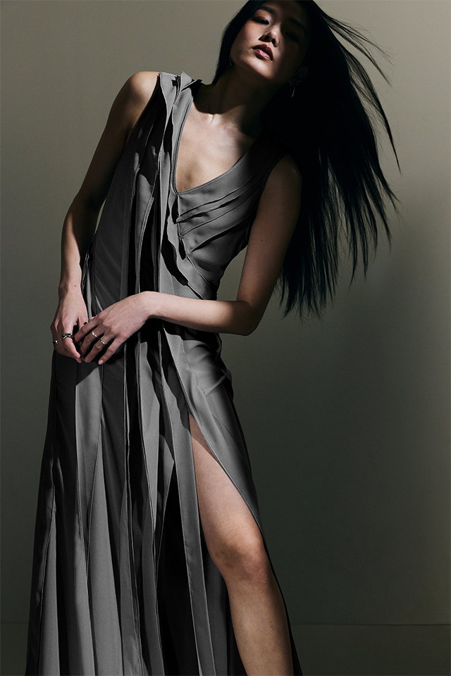 DRAPED V-NECK DRESS