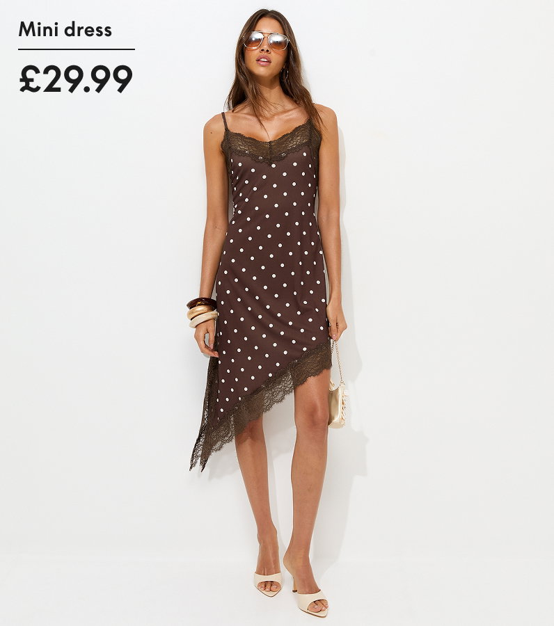 Dark Brown Polka Dot Asymmetric Hem Mini Dress
