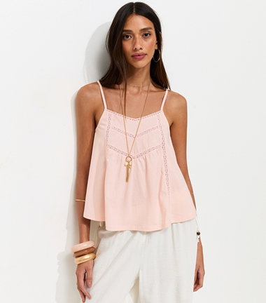Light Pink Lace Trim V-Neck Cami Top