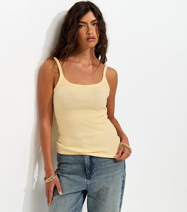 Light Yellow Ribbed Strappy Cami Top
