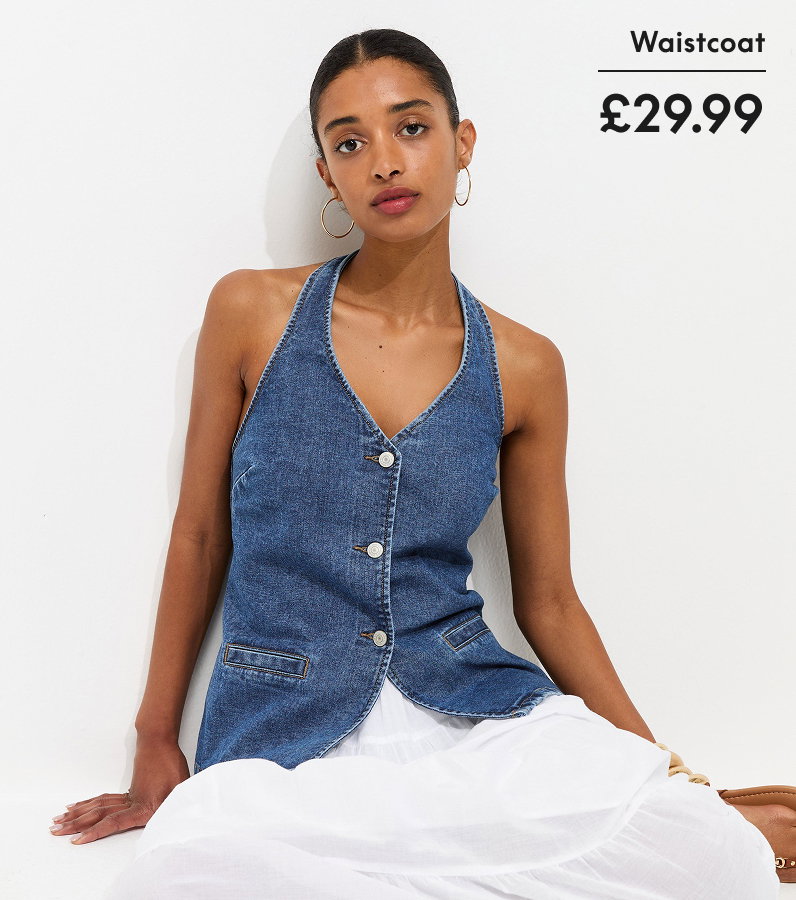 Blue Cotton Longline Halter Neck Waistcoat