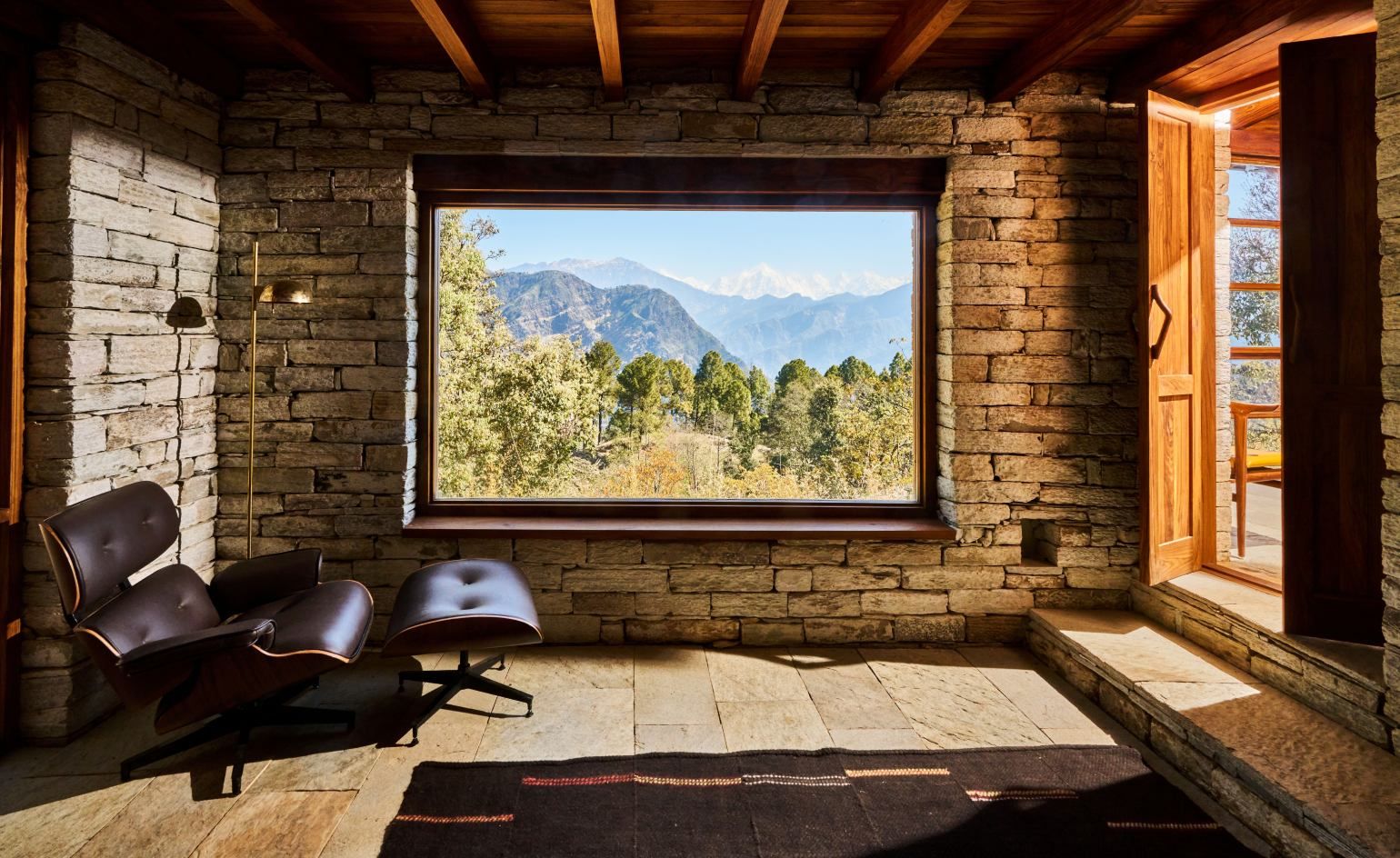 Indian lodge interior with picture window