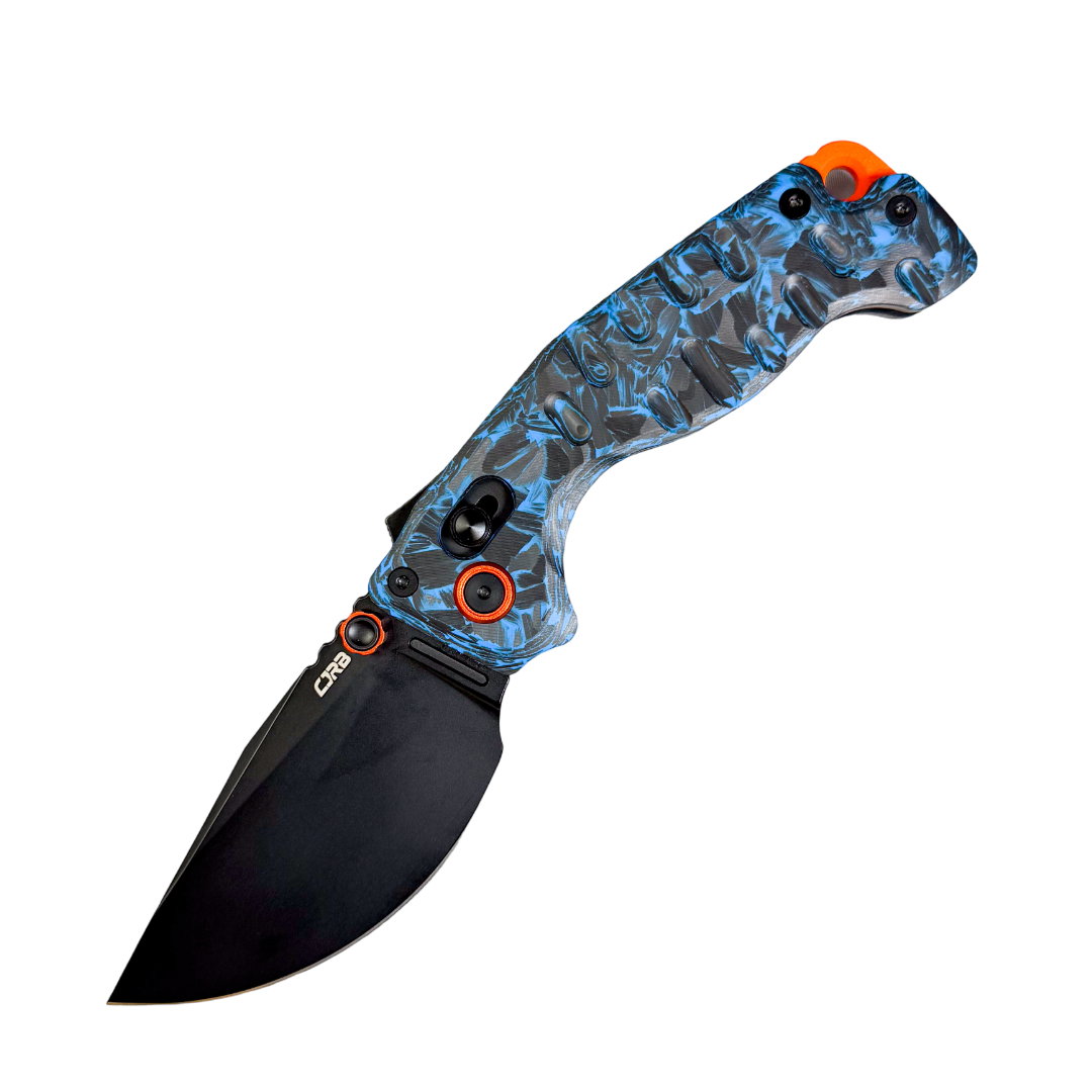 Image of TK Exclusive - CJRB DOUBLETAP J1970-GDCF FOLDING KNIFE  - Blue Glow in the Dark Crushed Carbon Fiber