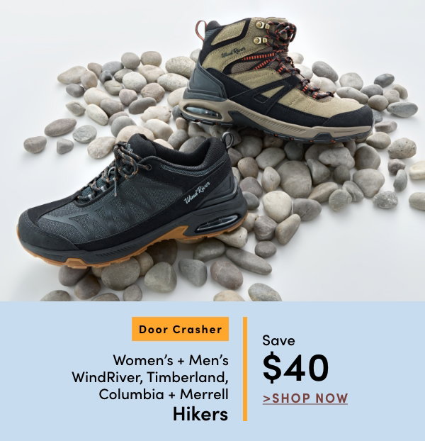 Door Crasher Women's + Men's WindRiver, Timberland, Columbia & Merrell Hikers Save $40
