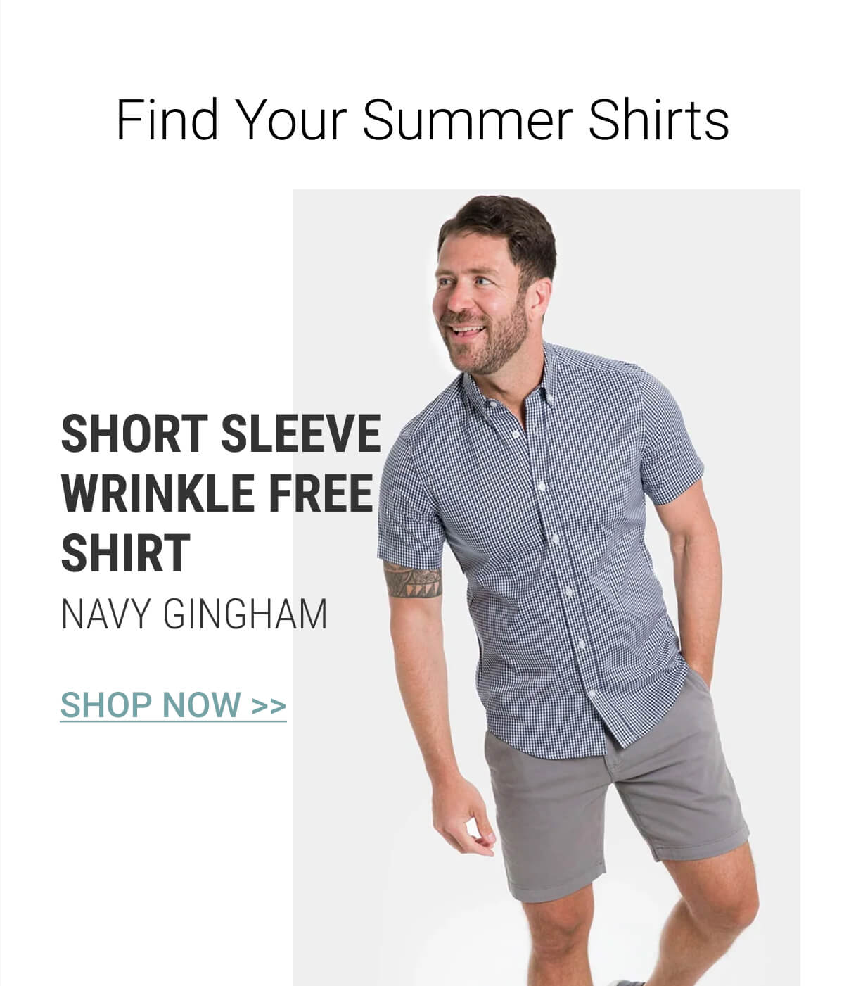 Navy Gingham Short Sleeve Wrinkle Free Shirt