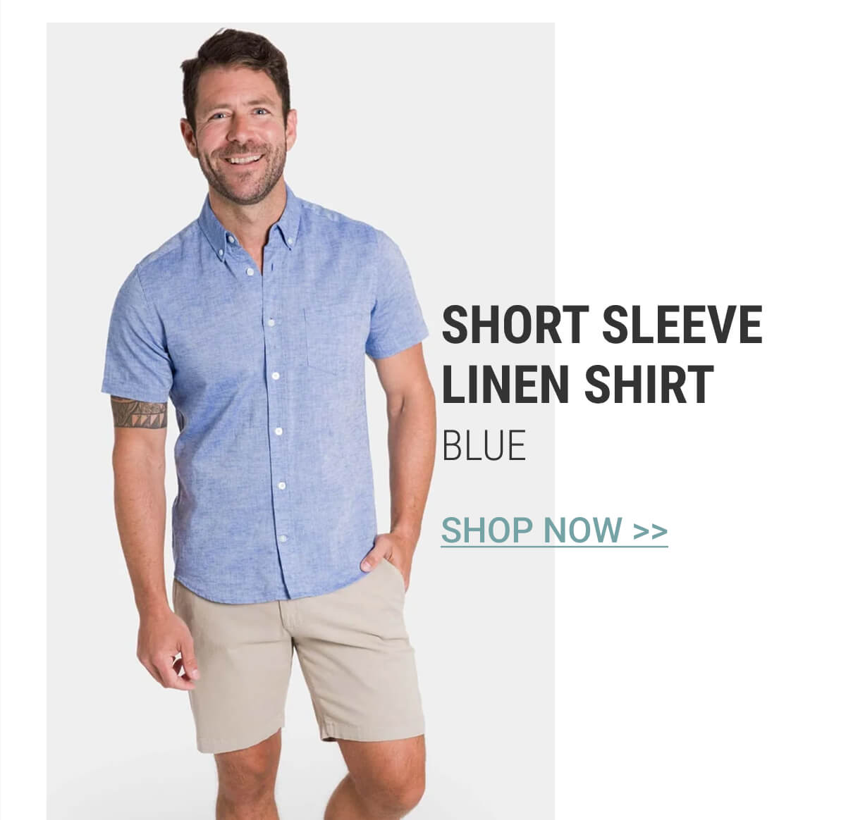 Blue Short Sleeve Linen Shirt