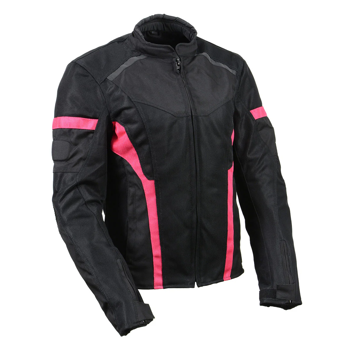 Image of Milwaukee Leather MPL2794 Black and Pink Mesh/Textile Armored Motorcycle Racer Jacket for Women - All Season Jackets