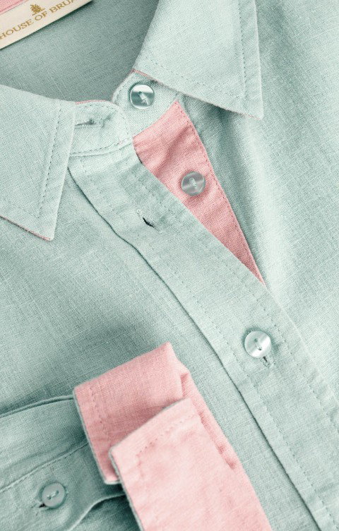 Ladies Linen Blend Contrast Trim Shirt
