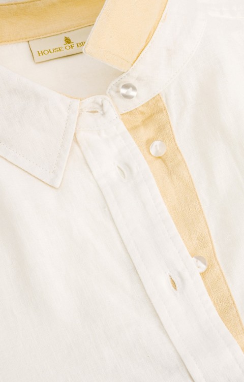 Ladies Linen Blend Contrast Trim Shirt
