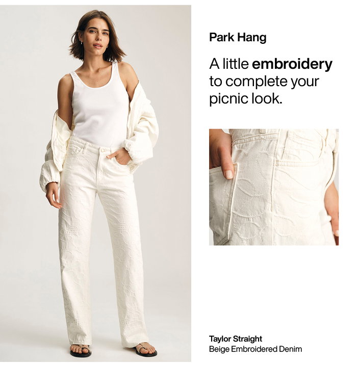 Park Hang: Taylor Straight Beige Embroidered Denim