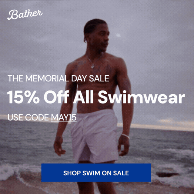 15% off bestselling swim trunks