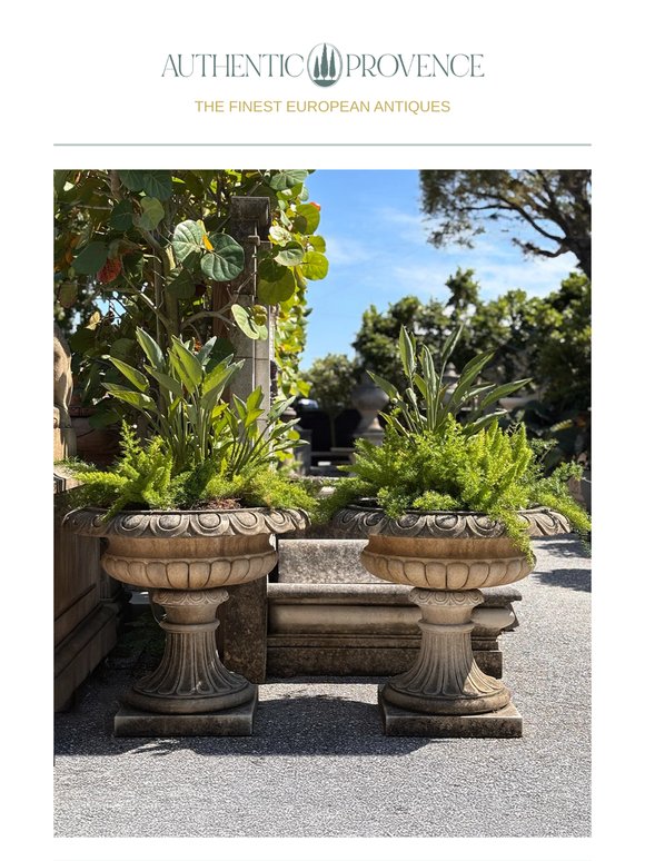 Elegant Garden Urns with a Weathered Patina from Italy