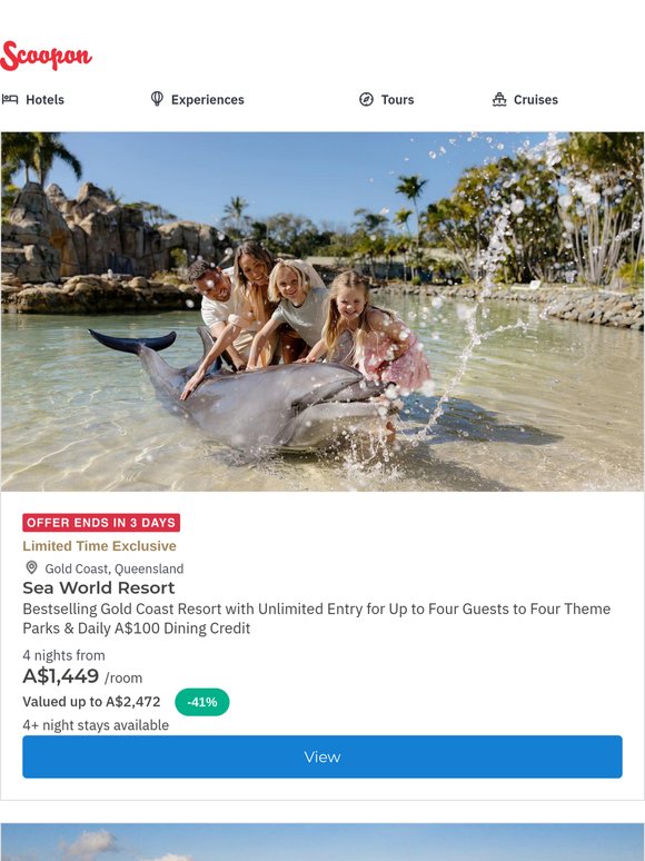 Bestselling Sea World Resort is Back! Gold Coast Family Fun for 4 Guests w. Unlimited Theme Park Entry