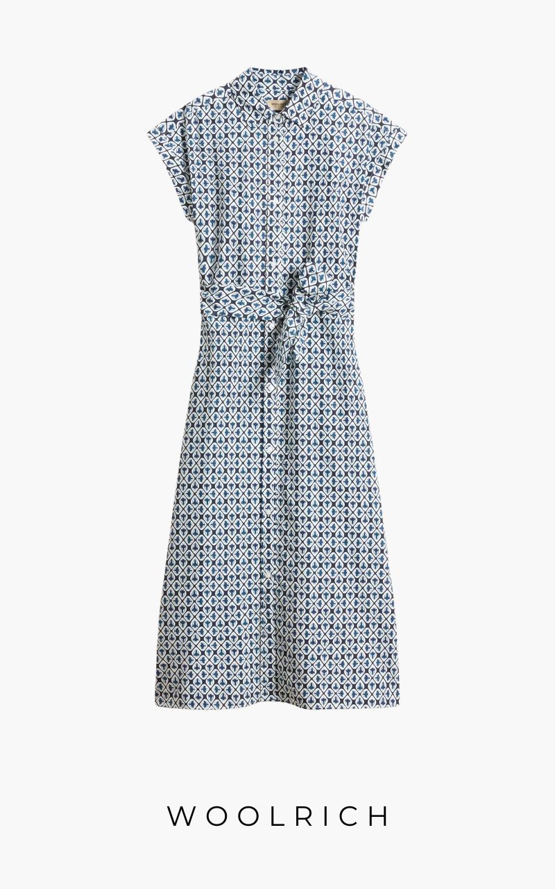 Robe chemise ceinturée imprimée bleu