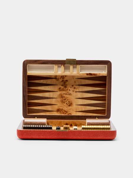 Faux Shagreen Travel Backgammon Set
