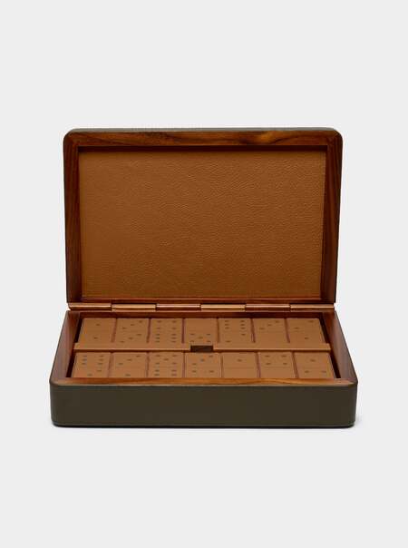 Leather and Wood Dominoes Set