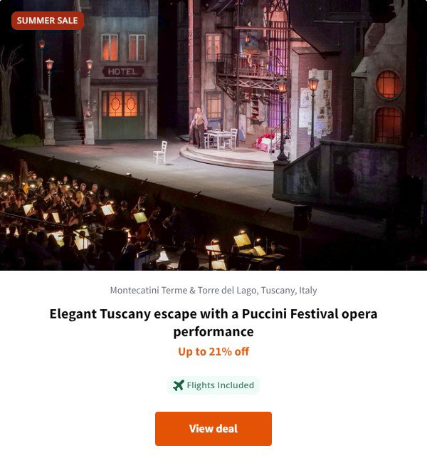 Elegant Tuscany escape with a Puccini Festival opera performance