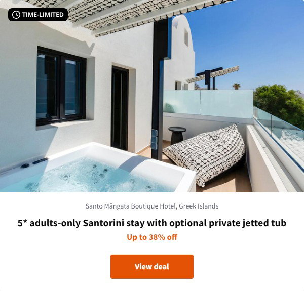 5* adults-only Santorini stay with optional private jetted tub