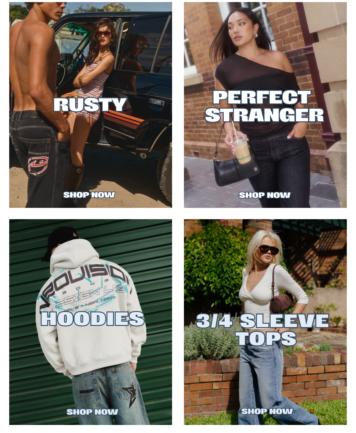 rusty shop now perfect stranger shop now hoodies shop now 3/4 sleeve tops shop now 