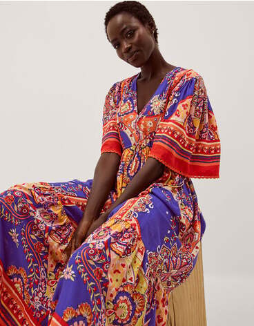 Padma Printed Midi Dress Blue