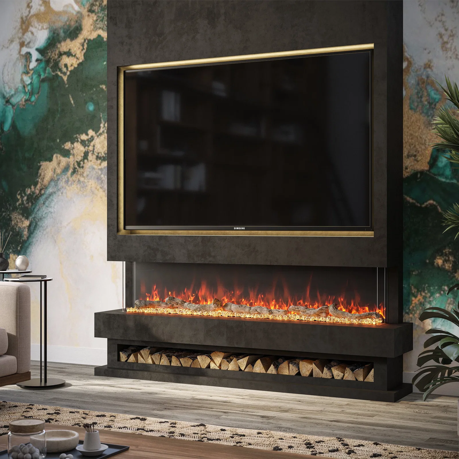 Image of Ezee Glow Celestial 60" Electric Fire Self Build Media Wall Kit