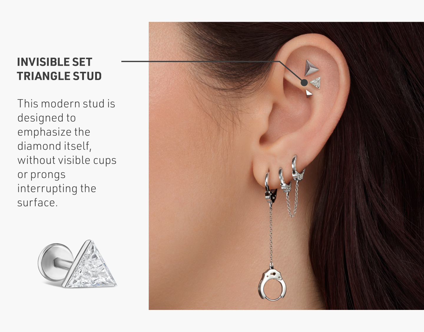 Invisible Set Triangle Diamond Threaded Stud Earring