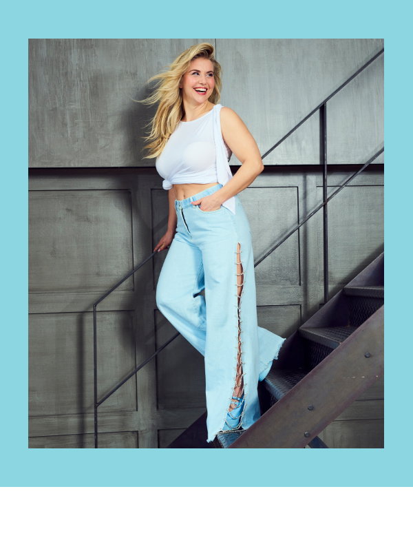 Jeans Mary, weites Bein, Zierketten, Komfortbund