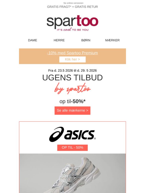 ❤️ Forkæl dig selv hos Spartoo, op til 50 % på Levi's, Dream in Green, Asics, gratis fragt til posthuset