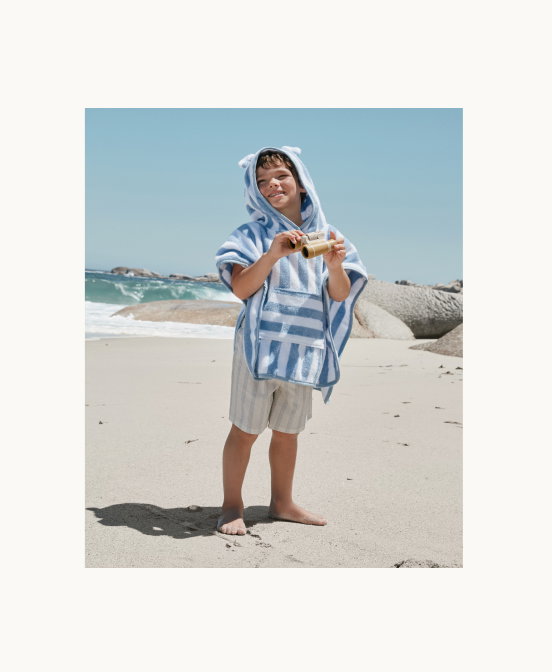 Organic Cotton Blue Stripe Towelling Hoodie 0 to 4 years