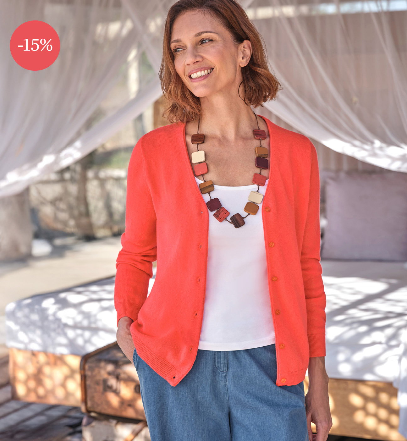 Cardigan classique à col V- Femme - Cachemire & Mérinos