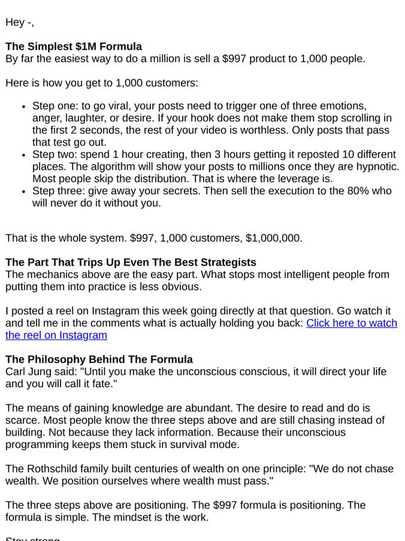 $997 times 1,000 people equals $1M