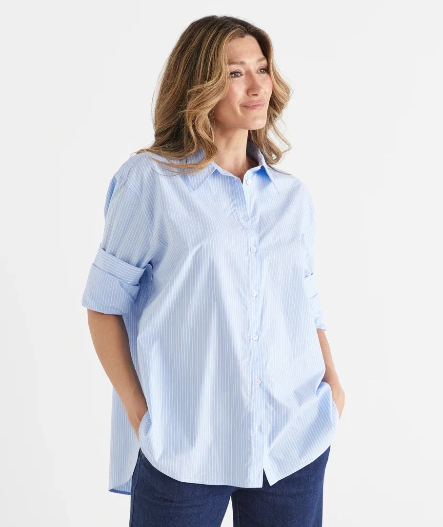 Poplin Long SLeeve Stripe Shirt