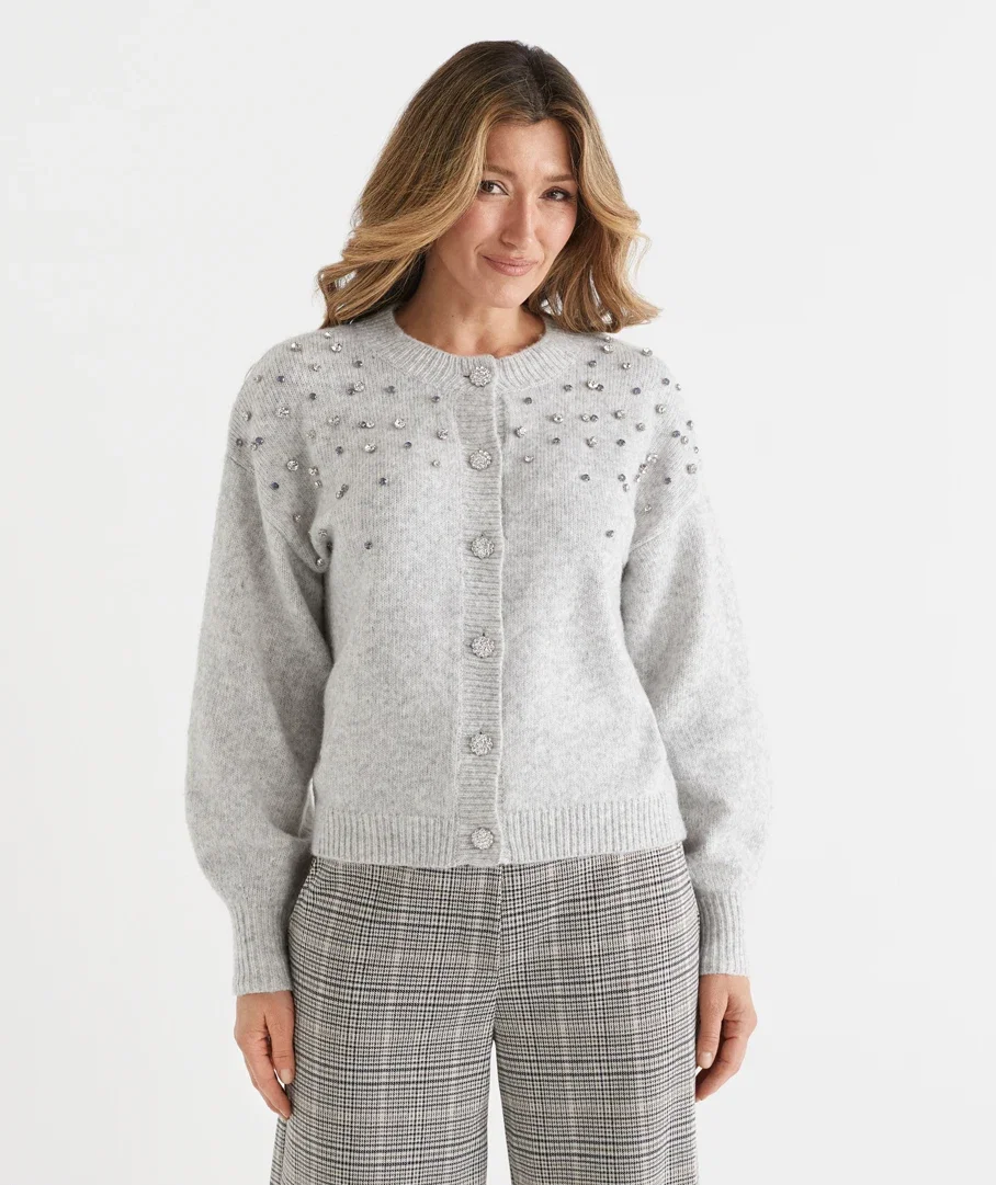Embellished Crew Neck Cardigan