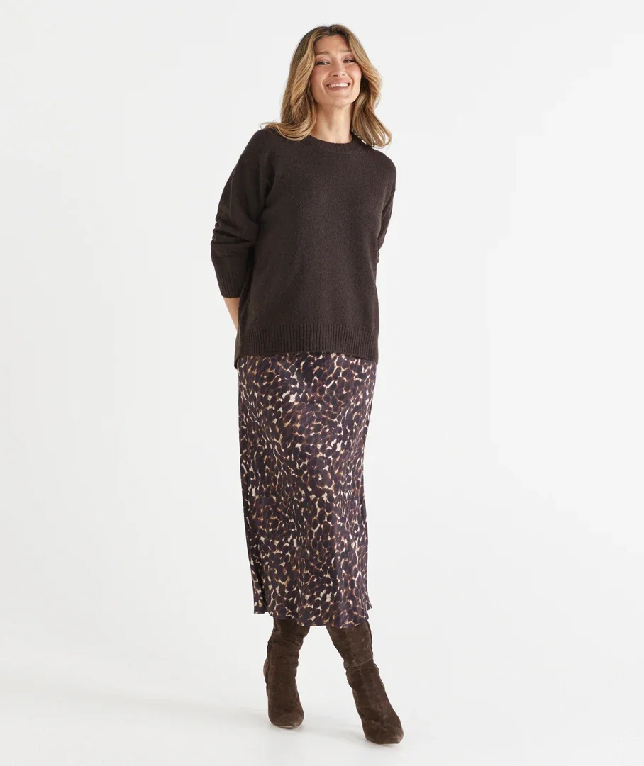 Animal Print Midi Slip Skirt