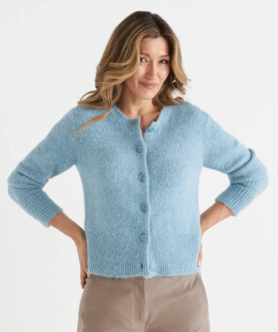 Fluffy Crew Neck Cardigan
