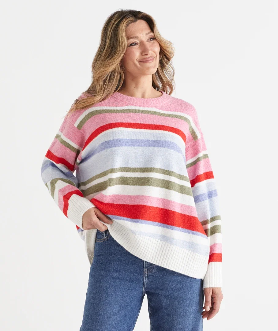 Brushed Stripe Crew Neck Jumper