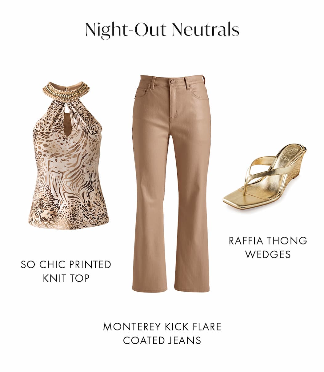 So Chic Printed Knit Top With Neck Trim