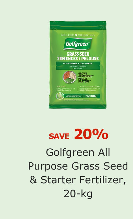 SAVE 20%. Golfgreen All Purpose Grass Seed & Starter Fertilizer, 20-kg.