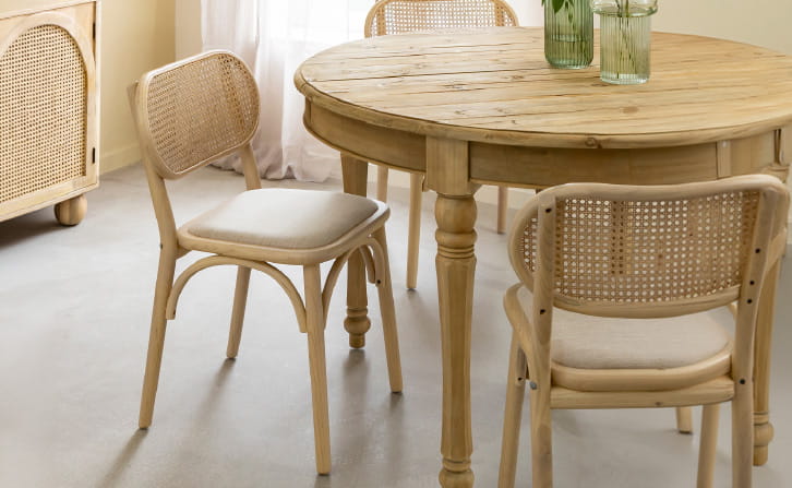 Chaise en bois d'orme clair et cannage Luzian (lot de 2)