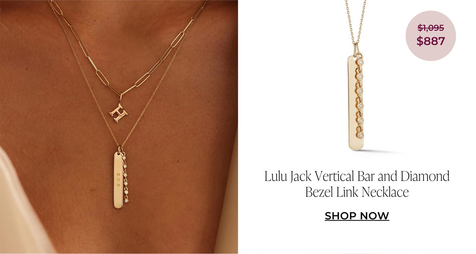 Lulu Jack Vertical Bar and Diamond Bezel Link Necklace - $887 | SHOP NOW