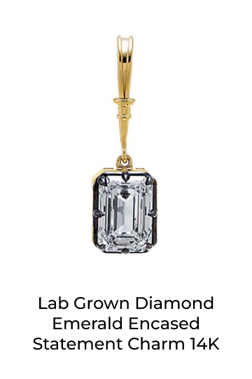 Lab Grown Diamond Emerald Encased Statement Charm 14K