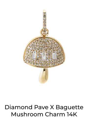 Diamond Pave X Baguette Mushroom Charm 14K