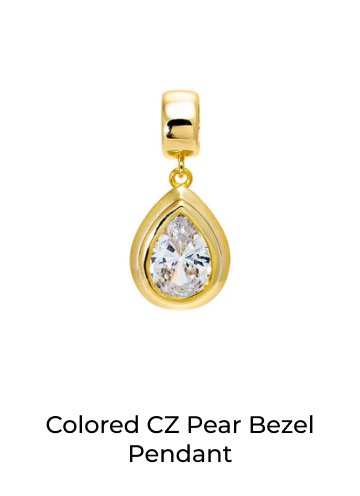 Colored CZ Pear Bezel Pendant 